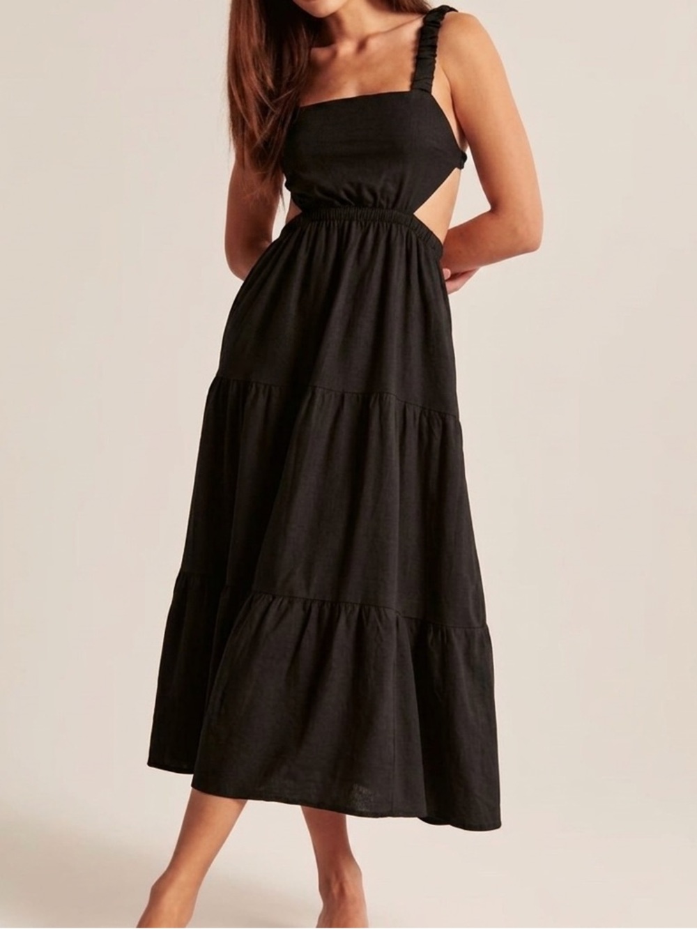 NWT / Abercrombie & Fitch Linen-Blend Cutout Maxi Dress in Black